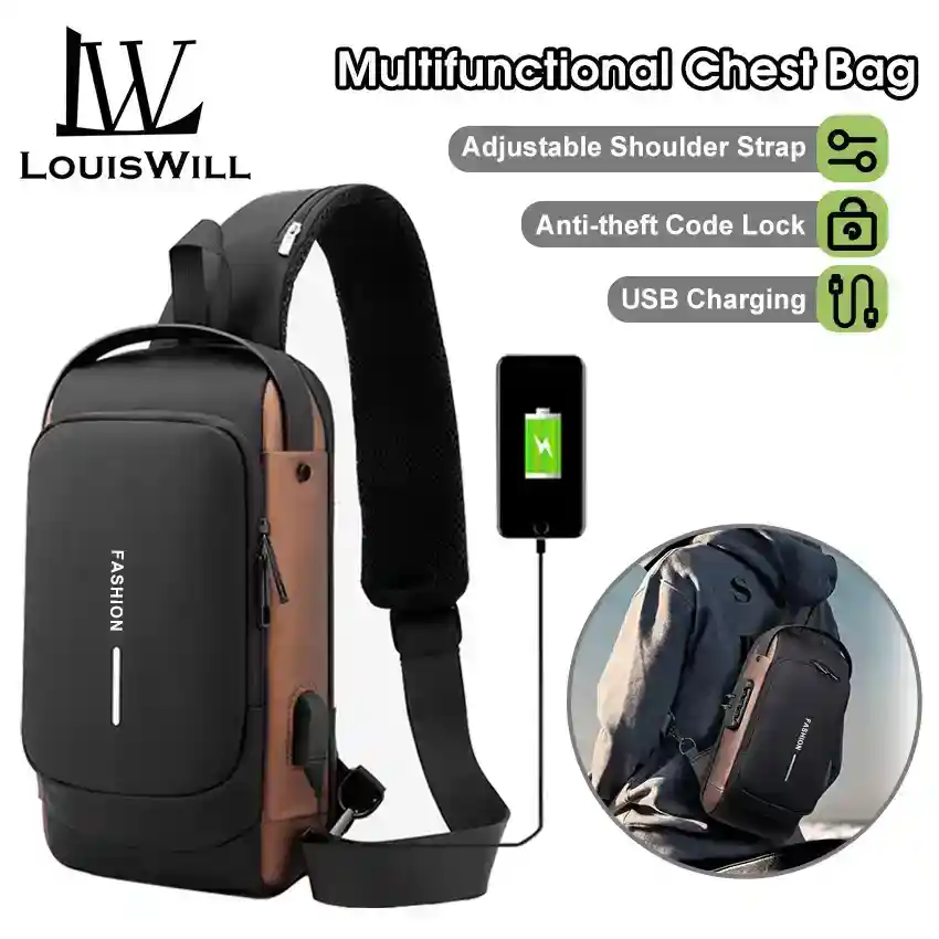 USB Charging Men Multifuntional Pu chest Bag